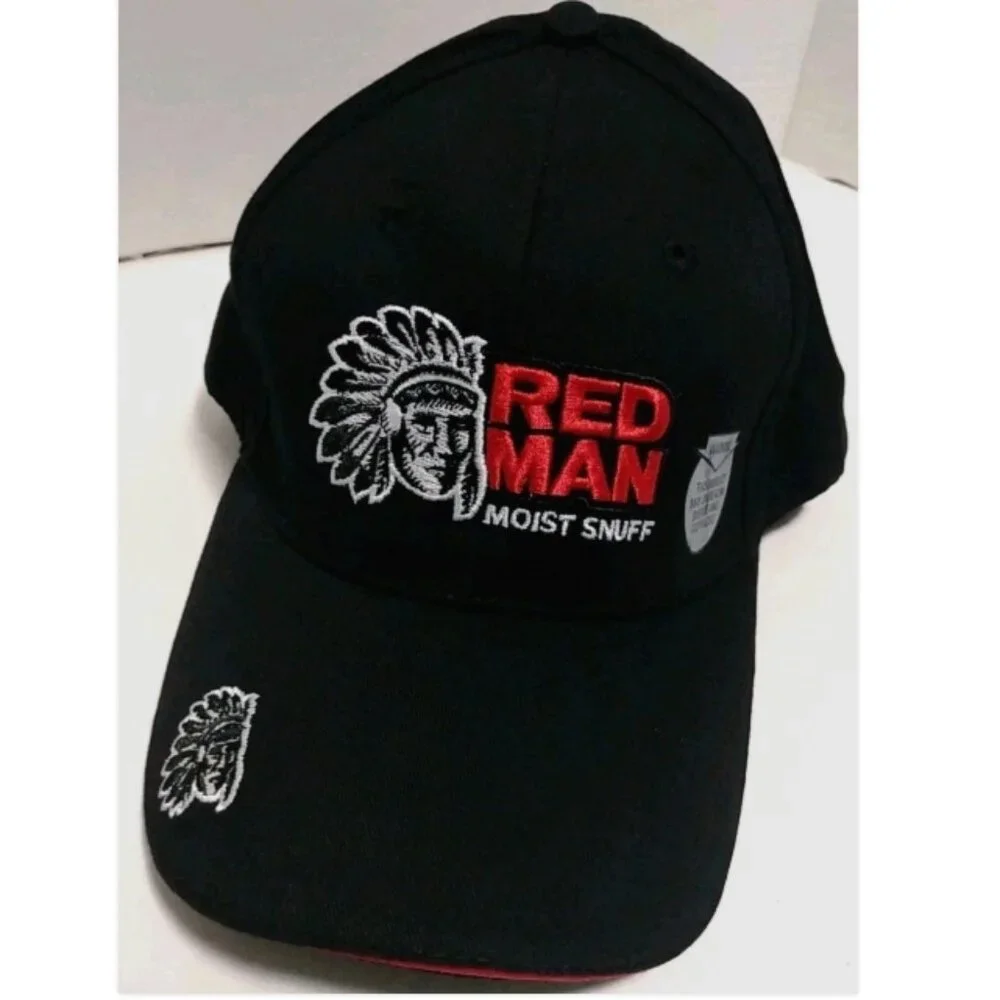 Red Man Moist Snuff Hat Black Embroidered Tobacco An American Experience One Siz